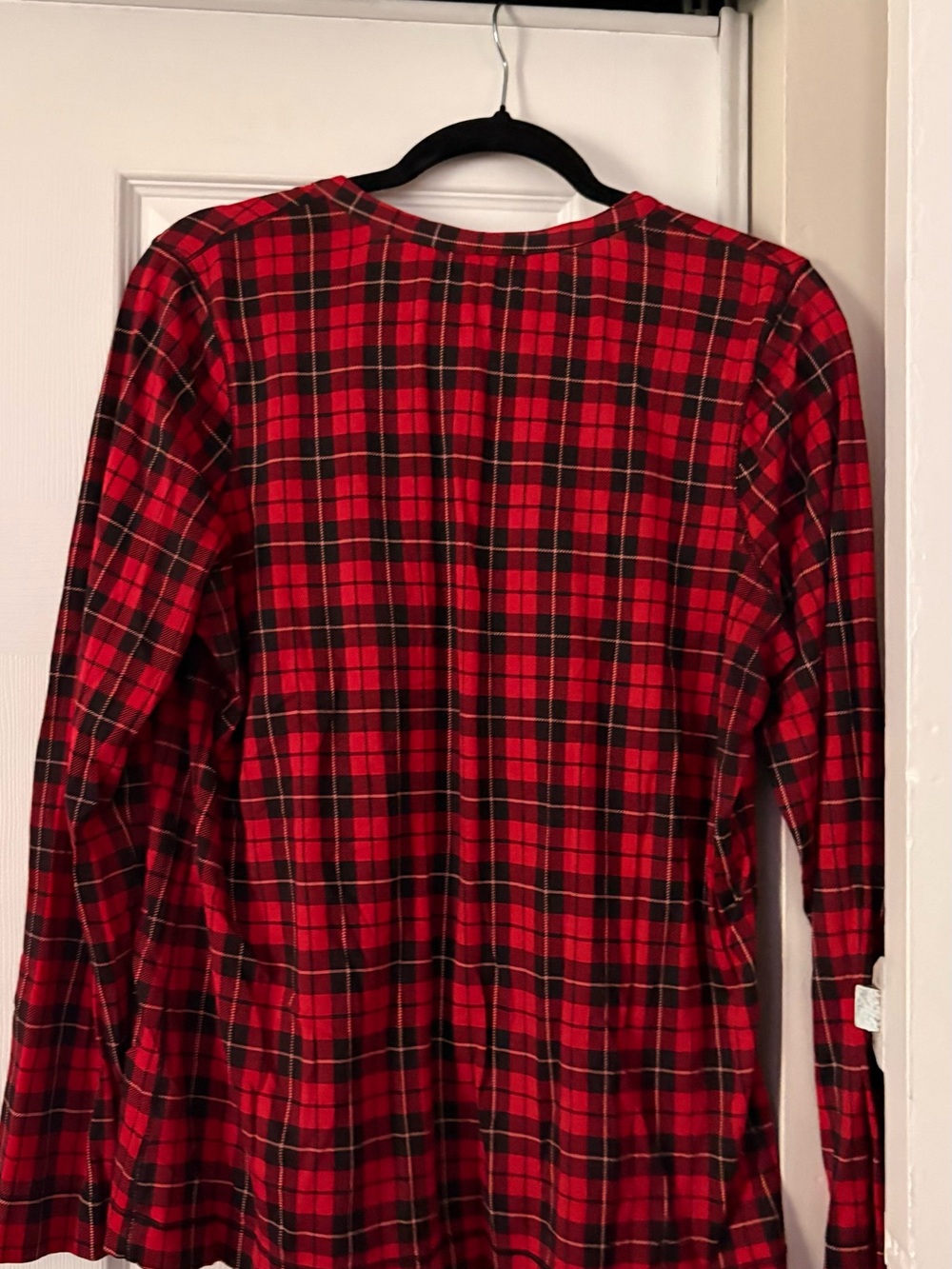 Lauren Ralph Lauren Red and Black Plaid Ruffle V-Neck Blouse - Picture 3 of 6